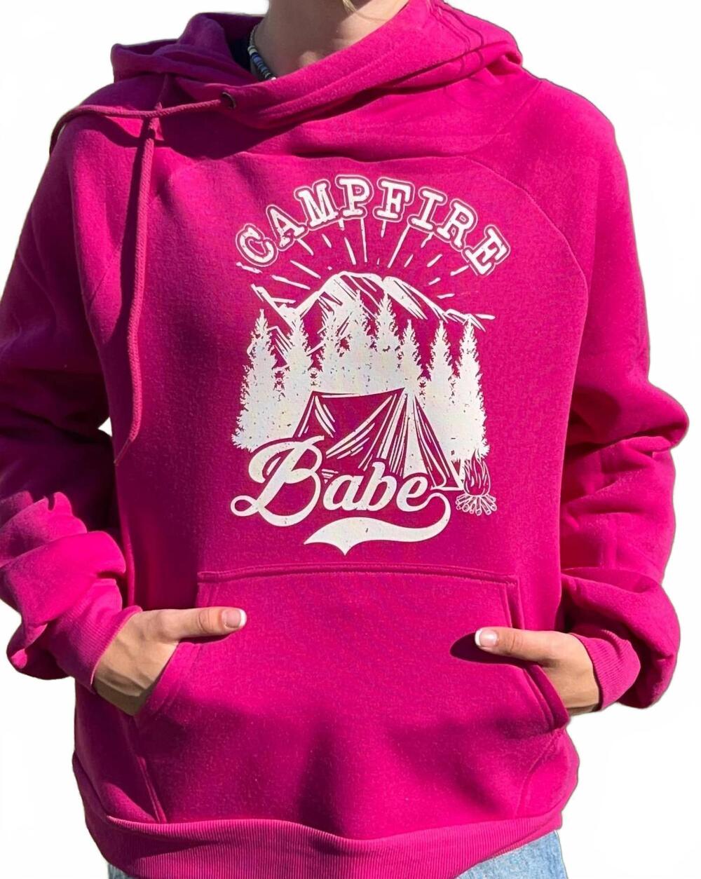 NEW ZENANA campfire babe criss cross hoodie in fuchsia